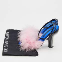 Marco De Vincenzo Pink/Black Marabou Feather And Patent Leather Ankle Strap Sandals Size 37
