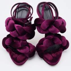 Marco de Vincenzo Plum Purple Braided Velvet Ankle Strap Sandals Size 38