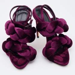 Marco de Vincenzo Plum Purple Braided Velvet Ankle Strap Sandals Size 38