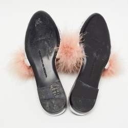 Marco de Vincenzo Silver/Pink Fur and Woven Leather Mules Size 37