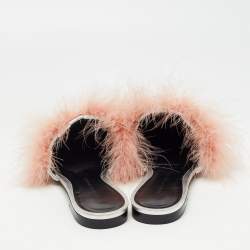 Marco de Vincenzo Silver/Pink Fur and Woven Leather Mules Size 37