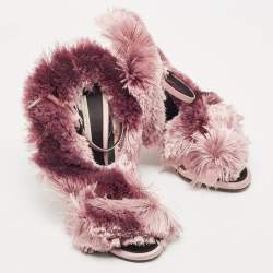 Marco De Vincenzo Pink Satin and Leather Fringed Slingback Sandals Size 38