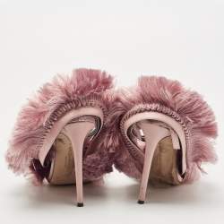 Marco De Vincenzo Pink Satin and Leather Fringed Slingback Sandals Size 38
