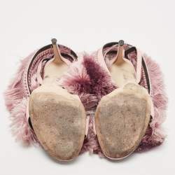 Marco De Vincenzo Pink Satin and Leather Fringed Slingback Sandals Size 38