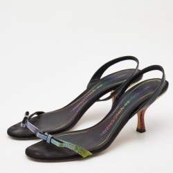 Marco de vincenzo Black Patent Embellished Slingback Sandals Size 40