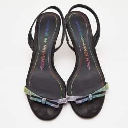 Marco de vincenzo Black Patent Embellished Slingback Sandals Size 40