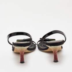 Marco de vincenzo Black Patent Embellished Slingback Sandals Size 40