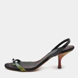 Marco de vincenzo Black Patent Embellished Slingback Sandals Size 40