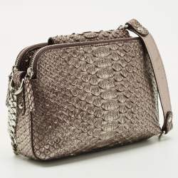 Pre Owned Maria Oliver Brown Python Double Zip Crossbody Bag