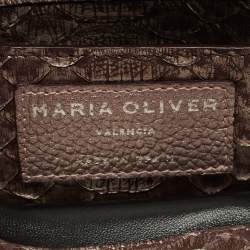 Pre Owned Maria Oliver Brown Python Double Zip Crossbody Bag