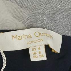 Pre Owned Marina Qureshi Blue Jacquard Tweed Top and Skirt Set S