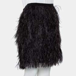 Pre Owned Marina Qureshi Black Silk Feather Trim Detail Mini Skirt L