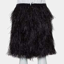 Pre Owned Marina Qureshi Black Silk Feather Trim Detail Mini Skirt L