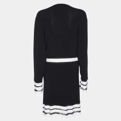 Pre Owned كارديجان مارينا رينالدي كحلي/أبيض محبوك مضلع بحزام مقاس كبير