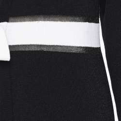 Pre Owned كارديجان مارينا رينالدي كحلي/أبيض محبوك مضلع بحزام مقاس كبير