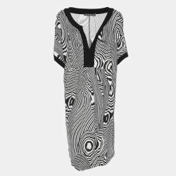 Pre Owned Marina Rinaldi Black/White Jersey Psychadelic Stripe Tunic M