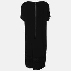 Pre Owned Voyage by Marina Rinaldi Black Crepe Pleated Neck Midi Dress L