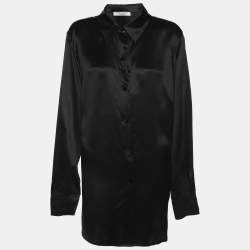 Pre Owned Marina Rinaldi Black Silk Long Sleeve Shirt L