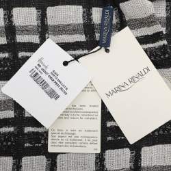 Pre Owned بليزر مارينا رينالدي أسود/أوف وايت بطبعة مربعات مزيج كتان بحزام مقاس متوسط