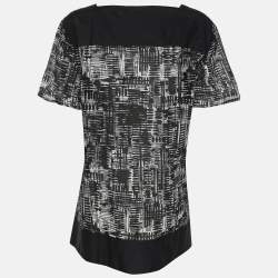 Pre Owned Marina Sport by Marina Rinaldi Black/White Chiffon Square Neck Tops L