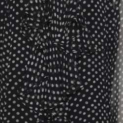 Pre Owned Marina Rinaldi Dark Grey Polk Dots Print Chiffon Ruffle Neck Tops L