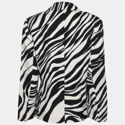 Pre Owned Marina Rinaldi Black/White Zebra Print Single Breasted Coat L