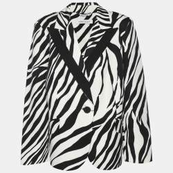 Pre Owned Marina Rinaldi Black/White Zebra Print Single Breasted Coat L