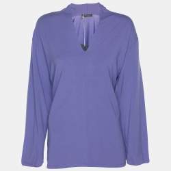 Pre Owned Marina Rinaldi Purple Jersey V Neck Top XL