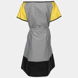 Pre Owned Voyage by Marina Rinaldi Multicolor Cotton Patchwork Belted Dress L