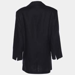 Pre Owned Marina Rinaldi Navy Blue Linen Single Breasted 3/4 Sleeve Blazer L