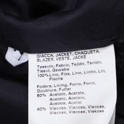 Pre Owned Marina Rinaldi Navy Blue Linen Single Breasted 3/4 Sleeve Blazer L