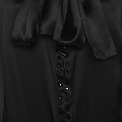 Pre Owned Marina Rinaldi Black Stretch Silk Crystal Embellished Long Sleeve Scarf Neck Shirt L