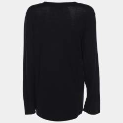 Pre Owned Marina Rinaldi Navy Blue Fleece Wool Knit Button Front Sweater L