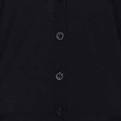 Pre Owned Marina Rinaldi Navy Blue Fleece Wool Knit Button Front Sweater L