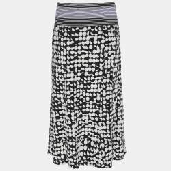 Pre Owned تنورة إيلينا ميرو ميدي جيرسي مطبوعة أسود/أبيض مقاس كبير جداً - إكسترا لارج