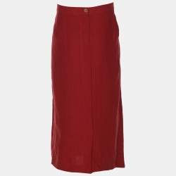 مملوكة مسبقًا Marina Rinaldi Red Linen Straight Midi Skirt L