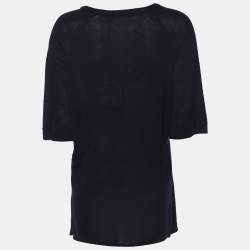 Pre Owned Marina Sport by Marin Rinaldi Navy Blue/White Stretch Knit Polka Dot V Neck Sweater L