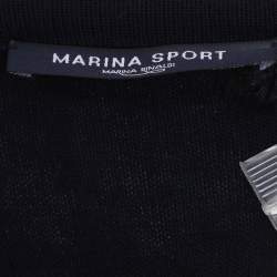 Pre Owned Marina Sport by Marin Rinaldi Navy Blue/White Stretch Knit Polka Dot V Neck Sweater L