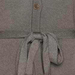 Pre Owned Marina Rinaldi Grey Rib Knit Button Front Sweater L