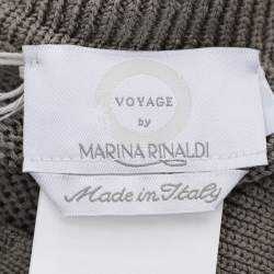 Pre Owned Marina Rinaldi Grey Rib Knit Button Front Sweater L