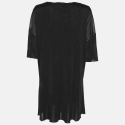 Pre Owned Marina Rinaldi Black Stretch Knit Half Sleeve Sweater Set L