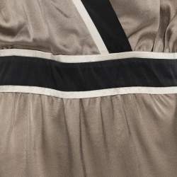 Pre Owned Voyage by Marina Rinaldi Metallic Beige/Black Sleeveless Mni Dress L