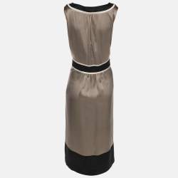 Pre Owned Voyage by Marina Rinaldi Metallic Beige/Black Sleeveless Mni Dress L