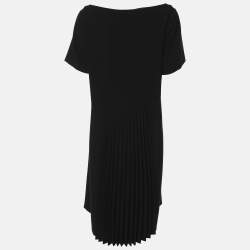 Pre Owned Marina Rinaldi Black Crepe Pleated Dress L