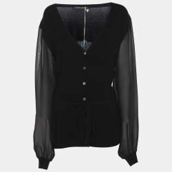 Pre Owned Marina Rinaldi Black Stretch Knit Belted Sweatshirt XL