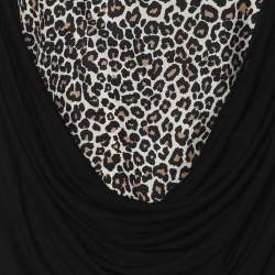 Pre Owned Marina Rinaldi Black Jersey Leopard Print Tops L