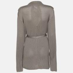 Pre Owned Voyage by Marina Rinaldi Grey Stretch Knit Belted Cardigan L