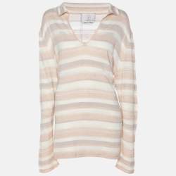 Pre Owned Voyage by Marina Rinaldi Peach/Metallic Stripe Stretch Knit Sweatshirt L