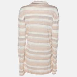 Pre Owned Voyage by Marina Rinaldi Peach/Metallic Stripe Stretch Knit Sweatshirt L