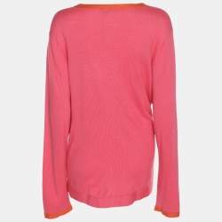 Pre Owned Marina Sport by Marina Rinaldi Pink/Orange Silk Knit Full Sleeve Sweater L